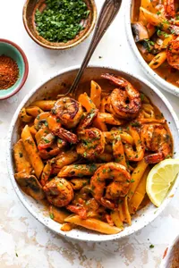 CREAMY CAJUN SHRIMP PASTA WITH SAUSAGES