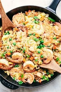 PAN FRIED BABY SHRIMP AND EGG ON RICE
