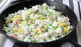 PAN FRIED HAM AND EGG ON RICE
