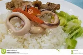 SQUID AND SOUR VEGETABLE ON RICE